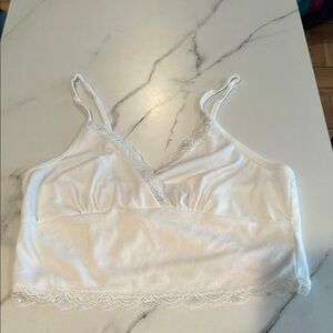 White Lace Trim Crop Top, medium